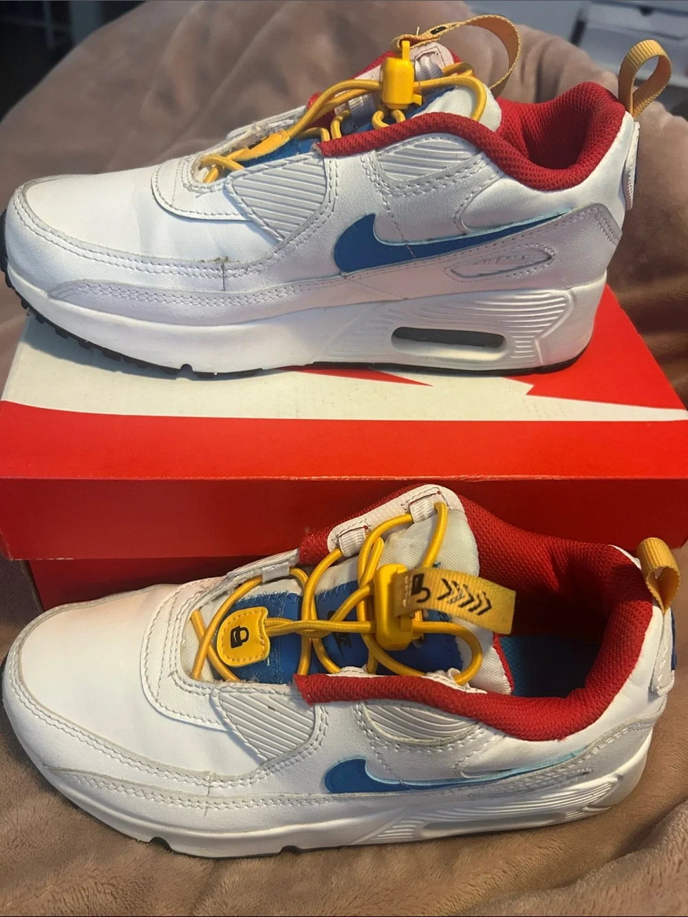 Nike Kids White, Red, Blue & Yellow Lace-Lock Sneakers